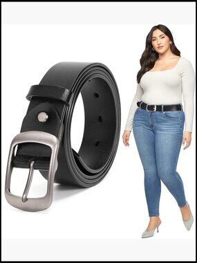 Plus Size Real Leather Belt with Metal Pin Buckle for Jeans Pants